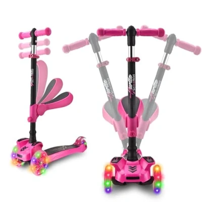 Abbildung von 3 Rad Roller für Kinder Stand &amp; Cruise Kinder/Kleinkind Spielzeug Klapp Kick mit/Einstellbarer Höhe, rutschfestem Deck, blinkenden Radlichtern, Jungen/Mädchen zwischen 2 und 12 Jahren