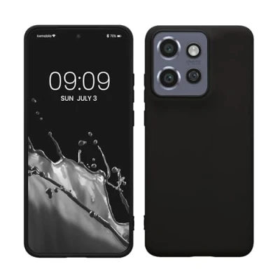 Abbildung von kwmobile Hülle kompatibel mit Motorola Edge 50 Neo/ThinkPhone 25 weiches TPU Silikon Case Cover geeignet für kabelloses Laden Schwarz matt
