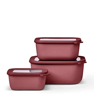 Abbildung von Mepal Multischale Cirqula Rectangular Set 3 teilig Vorratsdosen mit Deckel Geignet als Aufbewahrungsbox, Kuhlschrank, Gefrierschrank &amp; Mikrowellengeschirr 750 ml, 1500 2000 ml Vivid Mauve