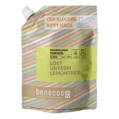 Abbildung von benecosBIO Nachfüllbeutel Duschgel BIO Ingwer + Zitrone LOST UNTERM LEMONTREE vegan recyceltes Plastik