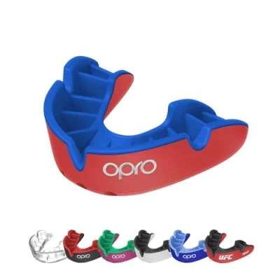 Abbildung von OPRO Silver Level Erwachsene und Kinder Sport Mundschutz mit Etui, revolutionärer Anpassungstechnologie für Hockey, Lacrosse, Rugby, MMA, Boxen BJJ (Rot/Dunkelblau, Jugendliche)