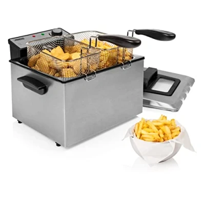 Abbildung von Princess Fritteuse 3270 Watt, 5 Liter, Thermostat, 3 Frittierkörbe, Kaltzone, 6 7 Personen, 185000, Grau