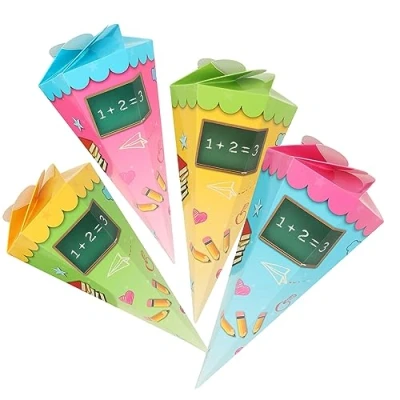 Abbildung von com four® 4X Schultüte 30cm, Geschwisterschultüten aus Pappe, Faltbare Zuckertüte für die Einschulung zum Schulanfang, Geschenkverpackung Schulanfänger