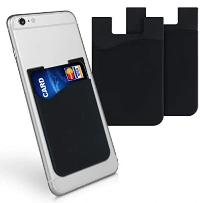 Abbildung von kwmobile 3X Kartenhalter Hülle für Smartphone selbstklebend Aufklebbare Silikon Kreditkarten Tasche Schwarz Maße 8,5x5,5cm