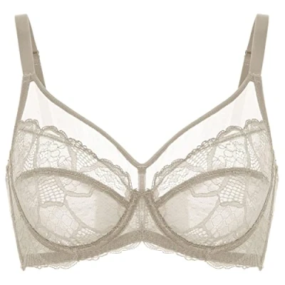Abbildung von DOBREVA Damen Spitzen Minimizer BH mit Bügel Große Brüste Sexy Vollschalen Ungefüttert Chinchilla 80D