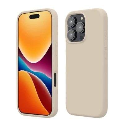 Abbildung von kwmobile Hülle kompatibel mit iPhone 16 Pro Silikon Handy Case Handyhülle weiche Oberfläche kabelloses Laden Creme
