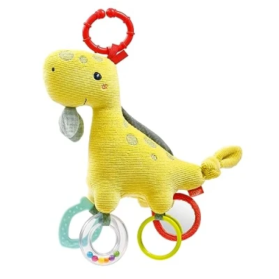 Abbildung von Fehn Activity Spielzeug Dino Motorikspielzeug mit Befestigungsring Baby Spieltier Greif Elementen Babyspielzeug zum Greifen &amp; Entdecken Kuscheltier für Babys Kleinkinder ab 0+ Monaten