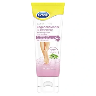 Abbildung von Scholl Expertcare regenerierender Fußbalsam für sehr trockene und raue Haut mit Aloe Vera Provitamin B5 Hautverträglichkeit dermatologisch getestet 75 ml