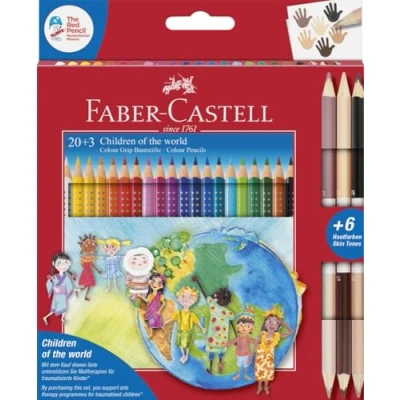 Abbildung von Faber Castell 201747 Colour Grip Buntstifte Children of the world, 20 + 3 Stifte mit je 2 Hautfarben Skin Tones, 1 Stück