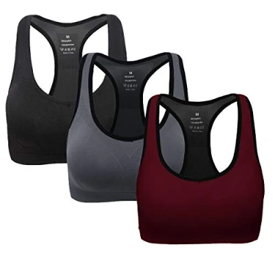 Abbildung von ANGOOL Damen Komfort Klassische Racerback Sport BH Top Fuer Yoga Fitness Training, Schwarz grau weinrot, S Fit 65B 65C 65D 70BC 70D 75BC