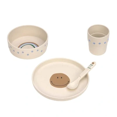 Abbildung von LÄSSIG Kindergeschirr Set (Teller, Becher, Schälchen, Löffel) BPA frei, für Spülmaschine und Mikrowelle/Dish Happy Rascals Smile sky blue