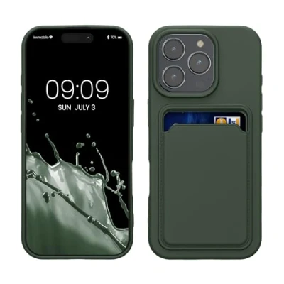 Abbildung von kwmobile Handyhülle kompatibel mit Apple iPhone 16 Pro Hülle Handy Cover Fach für Karten in Dunkelgrün