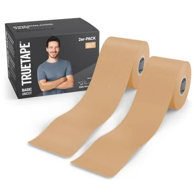 Abbildung von TRUETAPE® Kinesiotape BASIC Uncut Duo 2x Rollen (5 m x 5 cm) ungeschnitten Wasserfestes &amp; Elastisches Kinesiologie Tape Physiotape mit starker Klebekraft für Alltag Sport 2 Beige