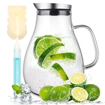 Abbildung von SUSTEAS 2 Liter 70 Unzen Glas Karaffe Krug mit Deckel und Auslauf, Wasserkaraffe, Eistee Krug, Saft für hausgemachte Getränke/Eistee/Milch/Kaffee/Wein