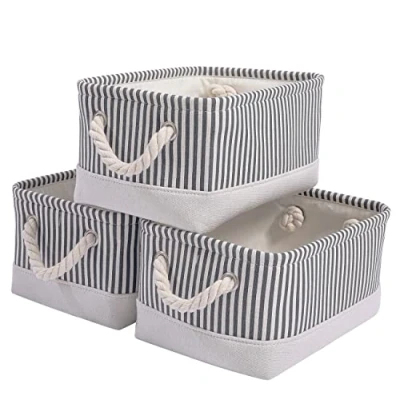 Abbildung von Mangata Fabric Aufbewahrungsboxen, Open Storage Organizer für Bücher, Spielzeug, Kleinigkeiten 3er Pack (Grauer Streifen, Klein)
