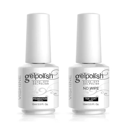 Abbildung von Vishine 15ml Base Coat No Wipe Top Set, Gellack UV LED Gel Nagellck, Unterlack und Überlack Nägel Maniküre Kit 2pcs