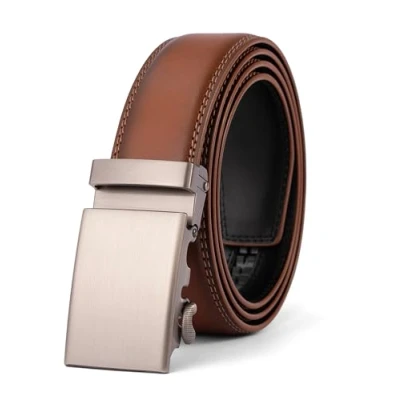 Abbildung von VRLEGEND Gürtel Herren Automatik Ledergürtel Ratsche ohne Löcher für Business Anzug,Größe Angepasst,mit Geschenkbox (Einstellbare 140cm,Braun 2207)