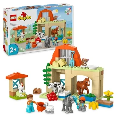 Abbildung von Lego DUPLO Town Tierpflege auf dem Bauernhof Spielzeug für Kinder ab 2 Jahre, mit Bauernhoftiere Figuren Rollenspiele, darunter Pferd, Kuh und Schaf, Lernspielzeug Mädchen Jungen 10416