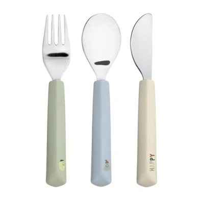 Abbildung von LÄSSIG Kinderbesteck Set 3 teilig Gabel, Löffel, Messer Edelstahl Silikongriff/Cutlery with Silicone Handle Happy Fruits Lemon