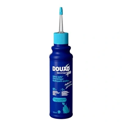 Abbildung von DOUXO Skin &amp; Coat SPA Ultra Safe* Ohrreiniger für Hunde und Katzen, 120 ml, reinigt sanft das Ohr, entfernt Ohrenschmalz, hautfreundliche Formel