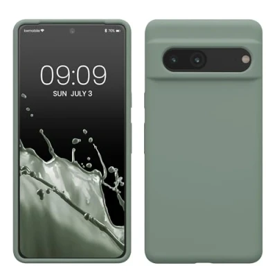 Abbildung von kwmobile Hülle kompatibel mit Google Pixel 7 Silikon Handy Case Handyhülle weiche Oberfläche kabelloses Laden Rainwashed Grün