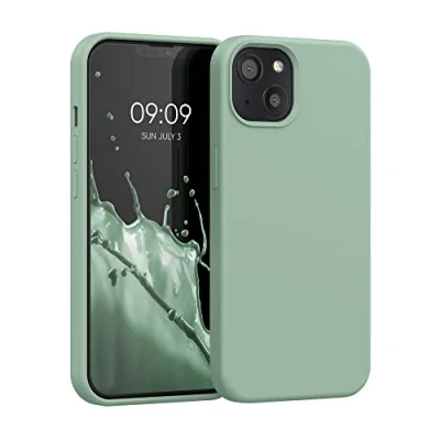Abbildung von kwmobile Handyhülle für iPhone 13 Hülle, Case Hülle Silikon kabelloses Laden Porzellan Grün