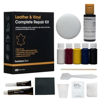 Abbildung von Furniture Clinic Komplettes Lederfarbe und Reparatur Set Für Kratzer Abschürfungen Risse Brüche Ausbleichungen Leder Autositze, Sofas, Bekleidung, Schuhe Taschen (Schwarz))