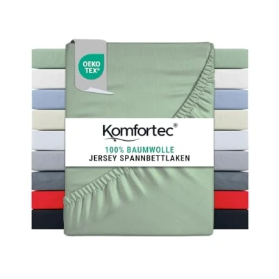Abbildung von Komfortec Jersey Spannbettlaken 200x200 cm, 100% Baumwolle, Grün
