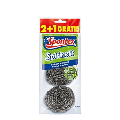 Abbildung von Spontex Spirinett Edelstahlspiralen, ideal für hartnäckigen Schmutz in Töpfen und Pfannen, aus rostfreiem Recycling Edelstahl (1 x 3 Stück) Stück (1er Pack)