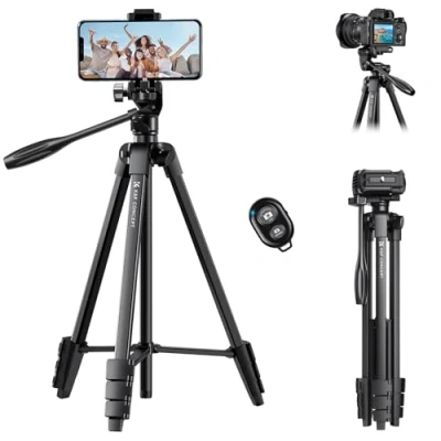 Abbildung von K&amp;F Concept NT510 Handy Stativ,152cm leichtes Stativ, Tripod für DSLR Canon Nikon Sony, Stativ Smartphone mit Handyhalterung, Aluminium Reisestativ Bluetooth Fernbedienung