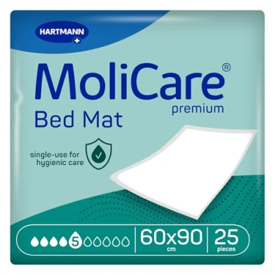 Abbildung von MoliCare Premium Bed Mat 5 Tropfen: Bettschutzeinlage mit saugfähigem Kern aus Zellstoff Flocken, 60x90 cm, 25 St