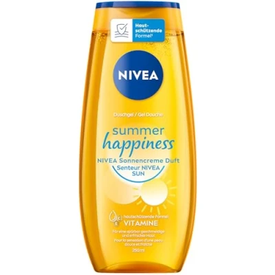 Abbildung von NIVEA Summer Happiness Duschgel, pH hautneutrale Pflegedusche mit Vitamin C &amp; E, feuchtigkeitsspendendes Duschbad dem klassischen Sonnencreme Duft (250 ml)