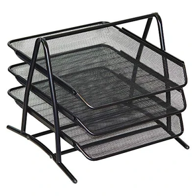 Abbildung von D.RECT 7610 Metall Ablagefächer Stapelbar Büro Organizer Schreibtisch Ablage 3 Schubfächer Briefablage Dokumentenablage A4 Mesh Papierablage Schwarz Aktenablage
