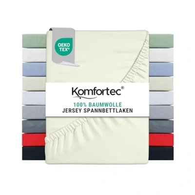 Abbildung von Komfortec Jersey Spannbettlaken 180x200 cm, 100% Baumwolle, Ecru