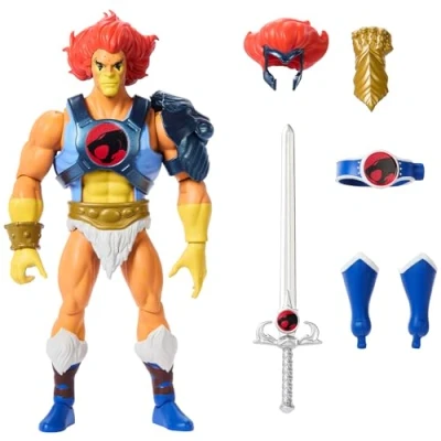 Abbildung von Masters of The Universe Origins &amp; Thundercats Actionfigur Leo, bewegliches 1980er Crossover Spielzeug, ca. 14 cm groß, abnehmbare Rüstung, Zubehör und Mini Comic, JFW93
