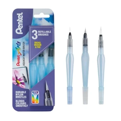 Abbildung von Pentel Aquash Brush FRH, Set mit 3 Pinseln für Wasserbehälter feinen, mittelgroßen und großen Spitzen (Verpackung kann variieren)