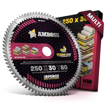 Abbildung von HM Kreissägeblatt 250x30 Z80 Flachzahn mit Wechselfase für Multi Feinschnitt. AMBOSS WERKZEUGE® Sägeblatt 250mm komp. zu Dewalt DWE 7492 Bernardo TK 250.PKS 250 P. Holzmann. Atika. Record Power