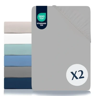 Abbildung von Dreamzie Spannbettlaken 90x190/200cm 2er Pack 100% Polyester Mikrofaser Oeko TEX Zertifiziert 90x200/190cm Kinder Zinngrau