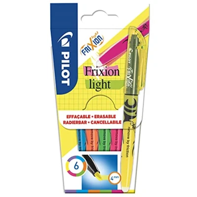 Abbildung von PILOT FriXion Light, radierbarer Textmarker, 6er Set (Neonpink, Neongelb, Violett, Blau, Orange, Grün), 1 Stück (6er Pack)