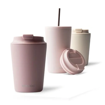 Abbildung von MAMEIDO Thermobecher 350ml, dichter Kaffeebecher to go aus Edelstahl doppelwandig isoliert, auslaufsicher, Coffee Becher warmhaltend (Powder Blush, 0,35l)