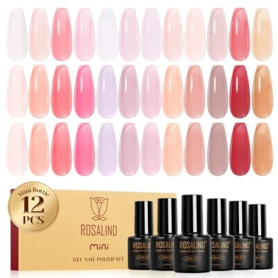 Abbildung von ROSALIND UV Nagellack Jelly, 12 Farben Jelly Nude Rosa Lila Rot Braun Transparent Gel Nagellack, Soak Off Mini Nail Polish für Gelnägel Maniküre Geschenkset