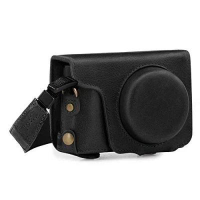 Abbildung von MegaGear Panasonic Lumix DC TZ100, TZ200 Ever Ready Echtleder Kamera Case mit Trageriemen Schwarz