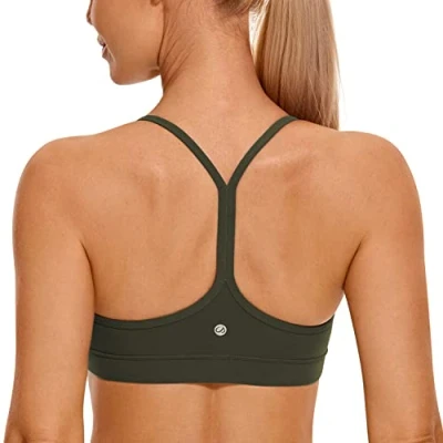 Abbildung von CRZ Yoga Damen Butterluxe Racerback Sport BH Gepolstert Ohne Bügel Y Rücken Sommer Atmungsaktiv Spaghetti Top Olivgrün M