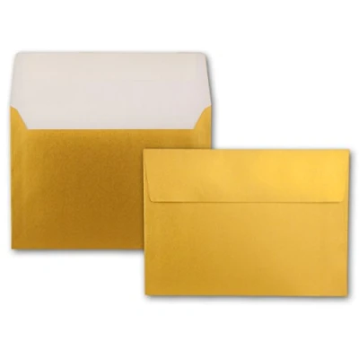 Abbildung von 50x Briefumschläge DIN C5 Gold Metallic 16,2 x 22,9 cm Haftklebung glänzende Kuverts für große Einladungen und Karten zum Geburtstag oder Hochzeit