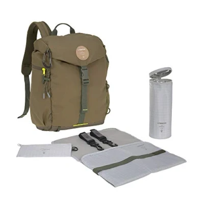 Abbildung von LÄSSIG Baby Wickelrucksack mit Wickelunterlage, Kinderwagenbefestigung, Flaschenwärmer wasserabweisend nachhaltig produziert/Outdoor Backpack, olive