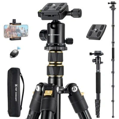 Abbildung von K&amp;F Concept Kamera Stativ,184cm Handy Stativ, Leichtes Tripod mit Handyhalterung und Fernauslöser, Tragbares Fotostativ für Smartphone, Aluminium Stativ 2 Schnellwechselplatten