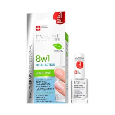 Abbildung von Eveline Cosmetics Nail Therapy Professional Total Action Sensitive 8 in 1 Nagelconditioner für brüchige und empfindliche Nägel, mit schützender Quarzformel, 12 ML