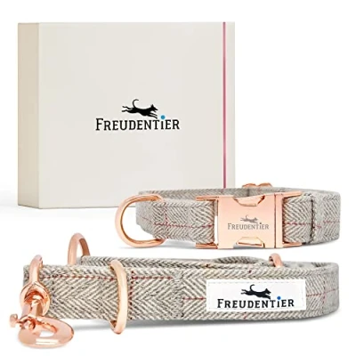 Abbildung von FREUDENTIER® Hundehalsband und Hundeleine im eleganten Set 2m Führleine, 3 Fach verstellbar Das Original (30 40cm)