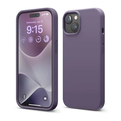 Abbildung von elago Flüssig Silikon Case Kompatibel mit iPhone 15 Hülle, Premium Handyhülle, Ganzkörper Schutzhülle [4 Lagige Stoßfeste Struktur], Kratzfestes Weiches Mikrofaserfutter (Dunkel Lavendel)