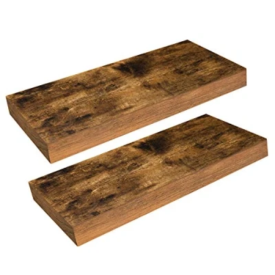 Abbildung von HOOBRO Wandregal, Schweberegal 2er Set, stabile Wandboards, 40 x 20 3,8 cm Hängeregale, mit unsichtbaren Halterungen, für Bad, Schlafzimmer, Küche, Büro, Wohnzimmer, Vintagebraun EBF40BJ01